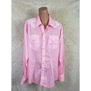 Vtg Rockmount Ranch Wear Women's Size 35 Blouse Pearl Button Pink Embroidered T